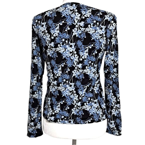 Old Navy Top Womens Size M Blue Cream Floral Floral V-Neck Long Sleeve Y2K - Picture 4 of 8